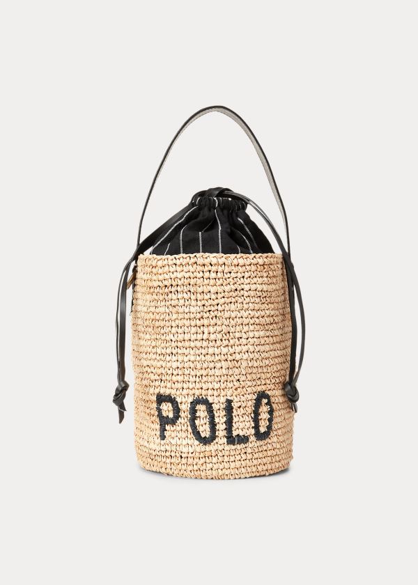 Bolsa De Cubo Polo Ralph Lauren Mujer Marrom Claro - Raffia Mini - ZGOXA9413